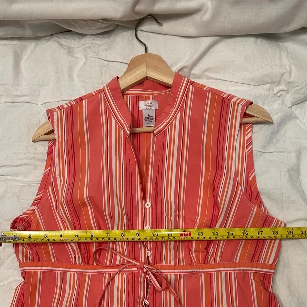 Bass Sleeveless Striped Tie-Front Blouse in Coral and White - Picture 10 of 11